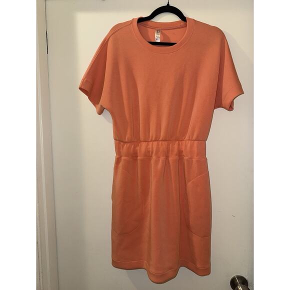 Spanx Air Essentials Cinched Waist T-shirt Dress Sunset Peach Scuba MD Pockets - Picture 2 of 6